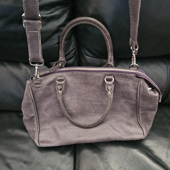 Roots 100% Leather Taupe Stainless Steel Hardware Gray Satchel Handbag Purse - Picture 2 of 16